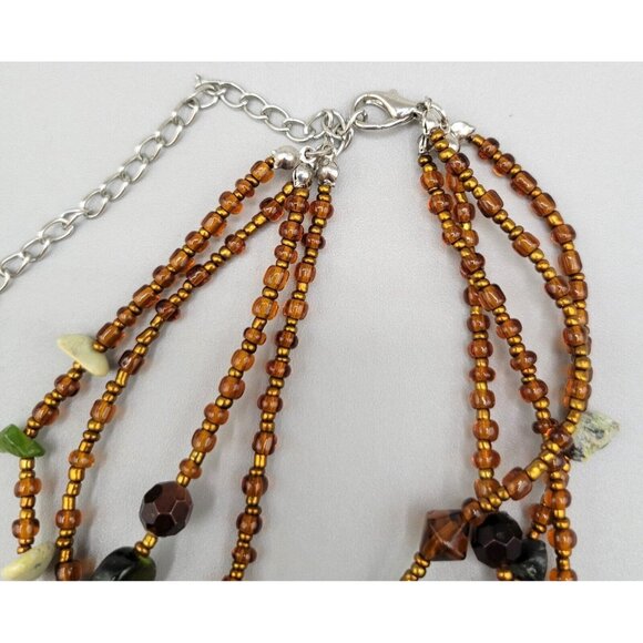 Multi-Strand Necklace and Matching Earrings Set Stone Plastic and Metallic Beads - Picture 4 of 8